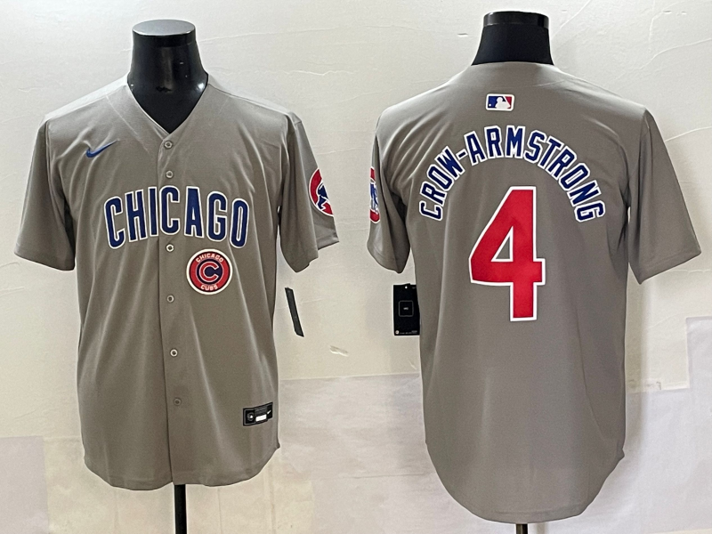 Men 2025 Chicago Cubs #4 Crow Armstrong greu Nike MLB Jersey style 7
